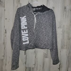 Pink Victoria's Secret Cropped Gray Hoodie